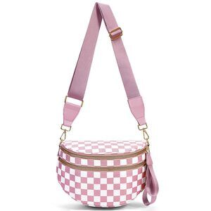 3973 Checkered Crossbody Bag Spacious Bum Bags Nylon Crossbody Fanny Packs